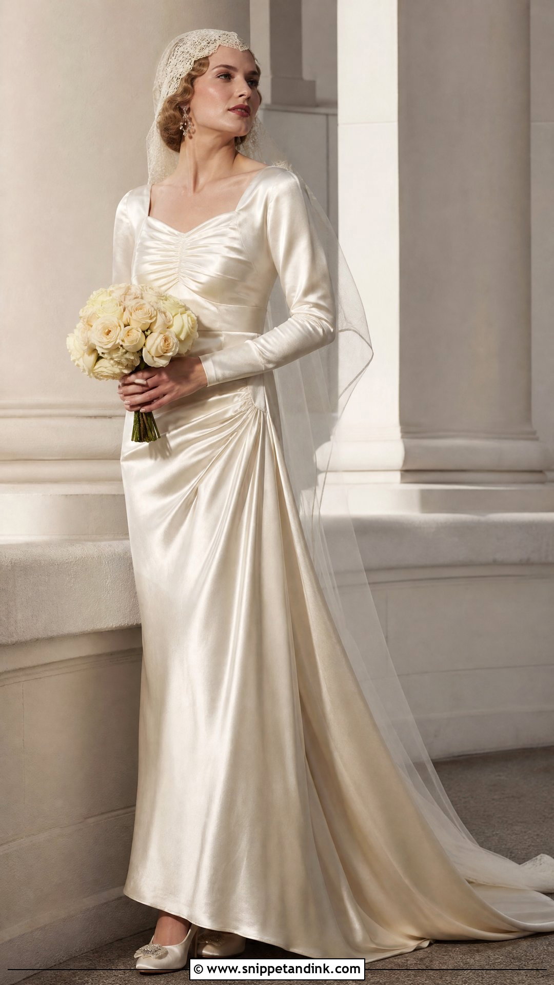 1930s Bias Cut Satin Wedding Dress With Sleeves - Snippet and Ink - 20 Vintage Wedding Dress with Sleeves