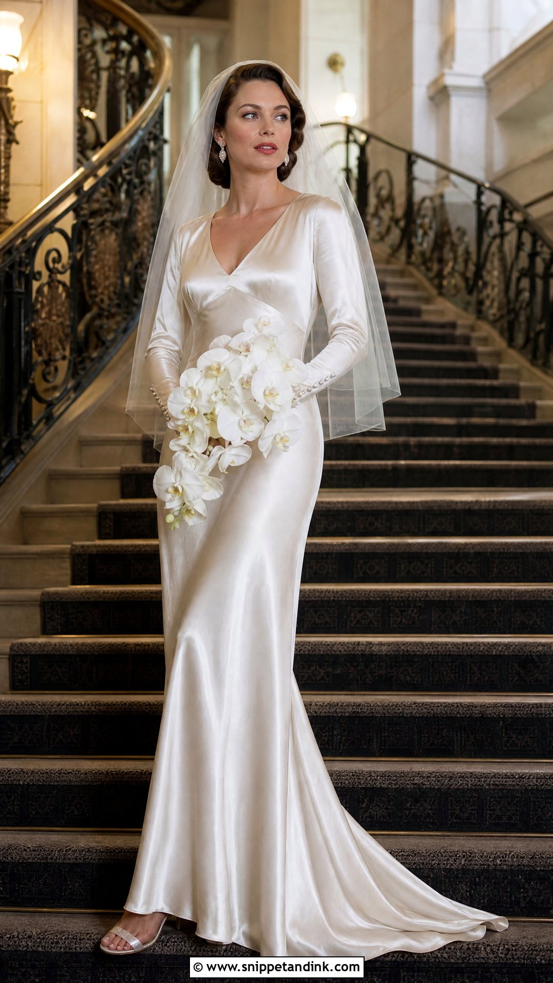 1930s Bias Cut Satin Wedding Dress with Long Sleeves - Snippet and Ink - 20 Vintage Wedding Dresses with Sleeves