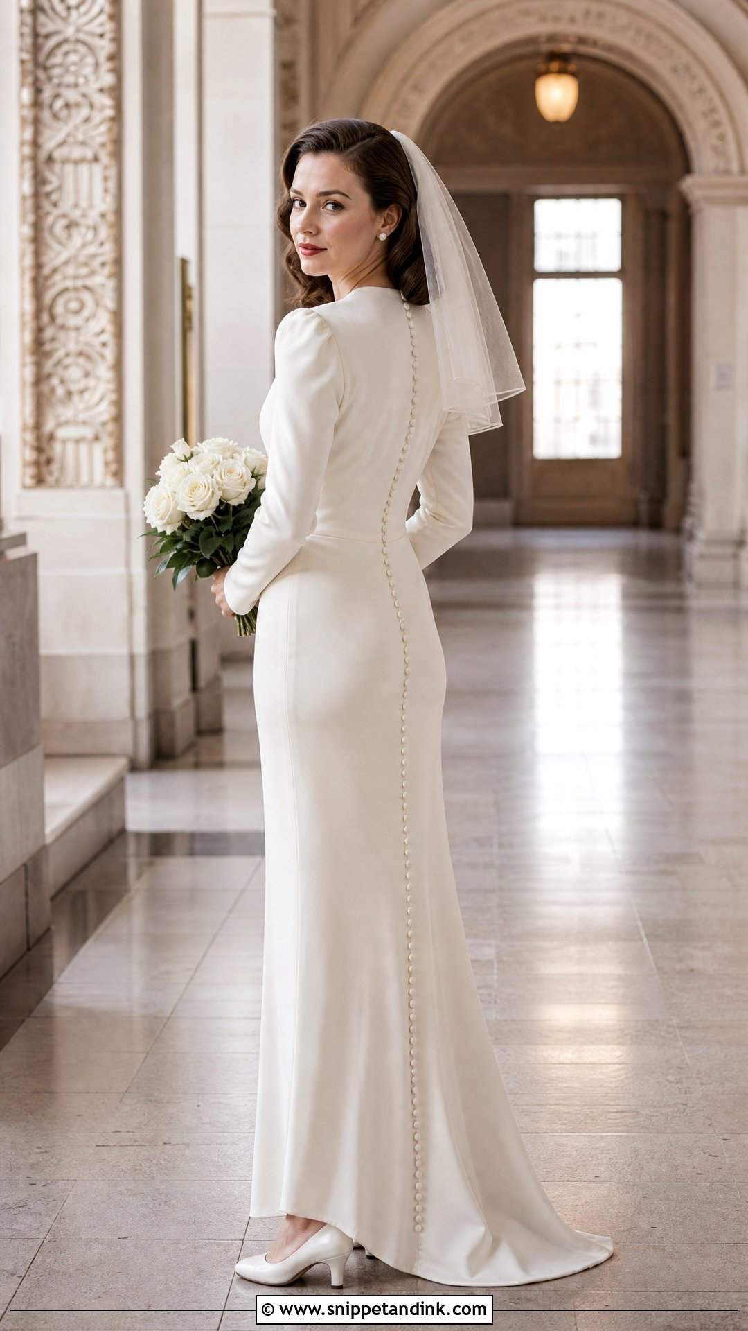 1940s Button Back Wedding Dress with Long Sleeves - Snippet and Ink - 20 Vintage Wedding Dresses with Sleeves