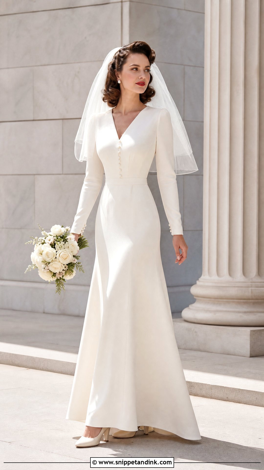 1940s Crepe Long Sleeve Wedding Dress - Snippet and Ink - 25 Vintage Long Sleeve Wedding Dress Ideas