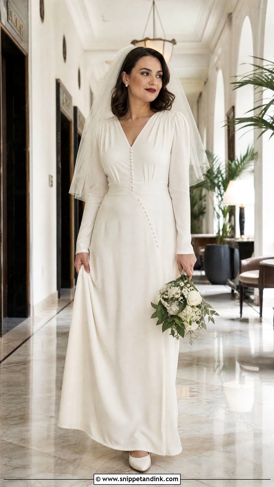 1940s Long Sleeve Crepe Wedding Dress - Snippet and Ink - 20 Retro Wedding Dresses
