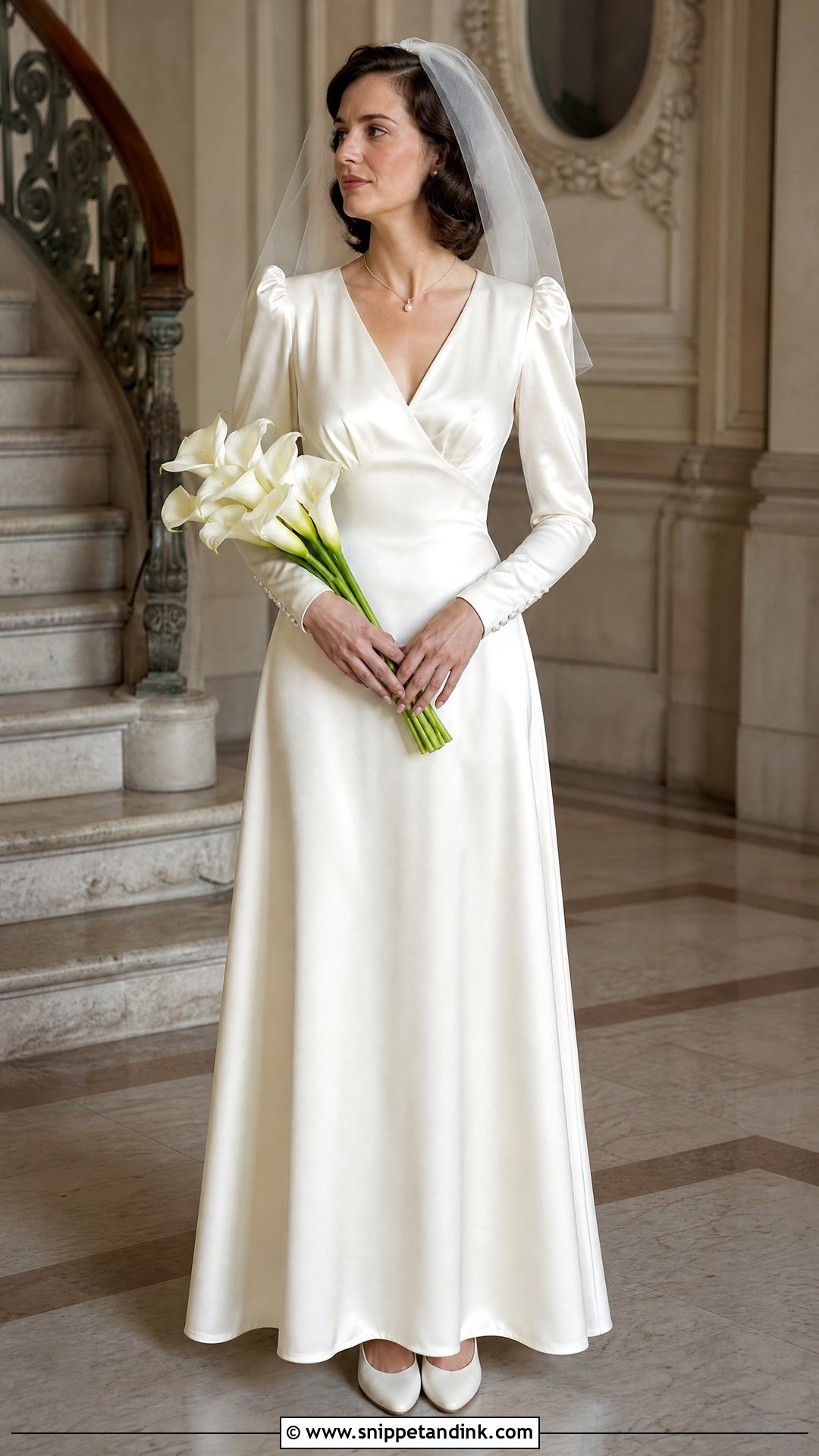 1940s Long Sleeve Satin Wedding Dress - Snippet and Ink - 20 Vintage Silk Satin Wedding Dress Bridal Gowns