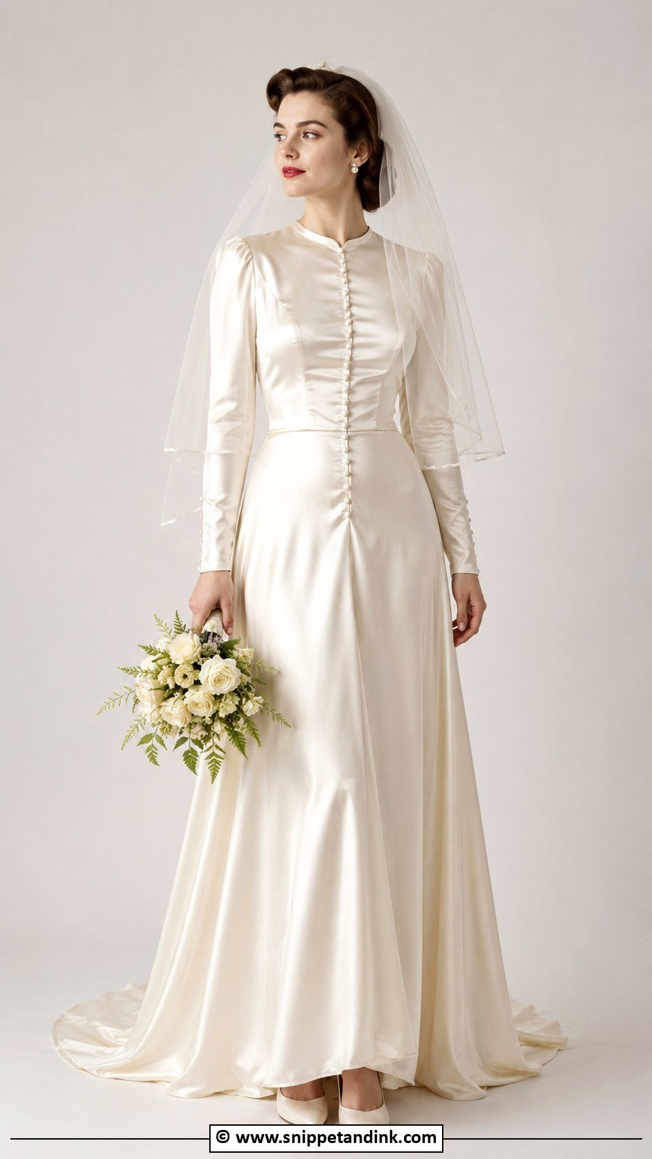 1940s Satin Wedding Dress With Long Sleeves - Snippet and Ink - 25 1940s Wedding Dress Ideas