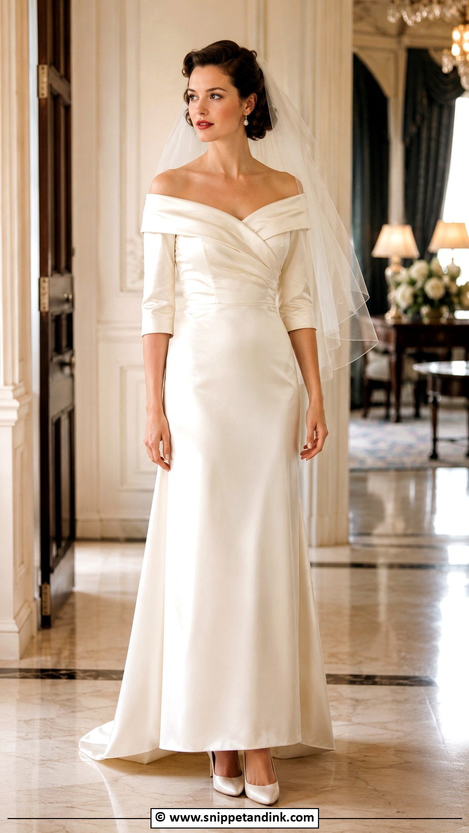 1940s Wedding Dress With Off Shoulder Neckline - Snippet and Ink - 25 1940s Wedding Dress Ideas