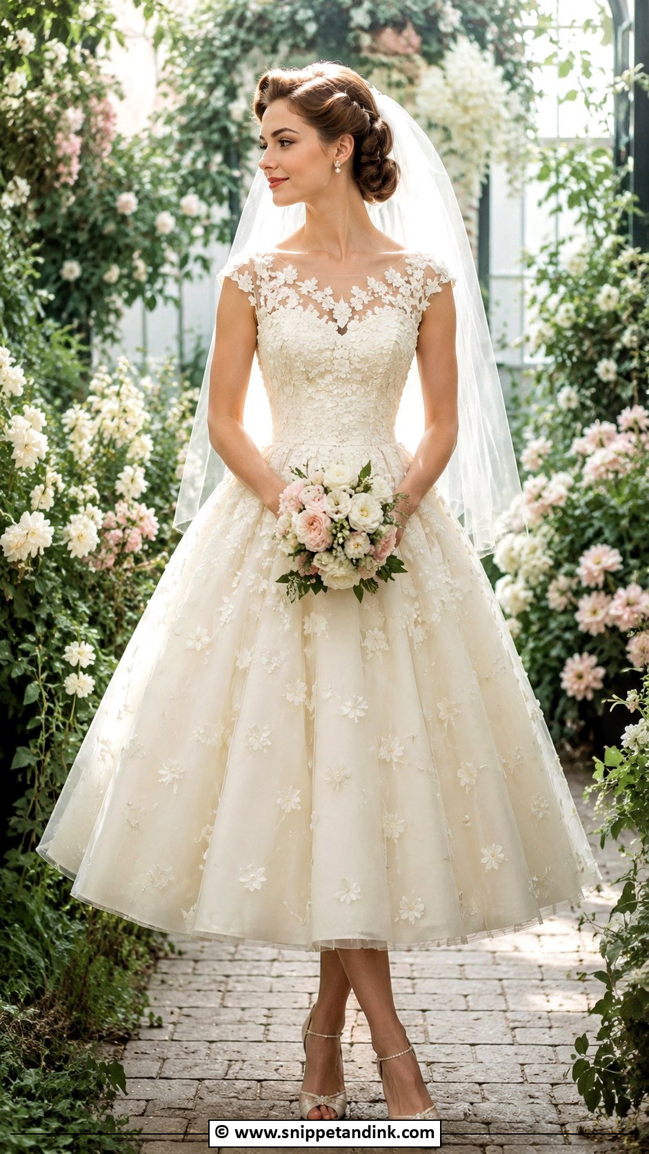 1950S Floral Applique Tea Length Wedding Dress - Snippet and Ink - 25 1950S Wedding Dress Tea Length Ideas