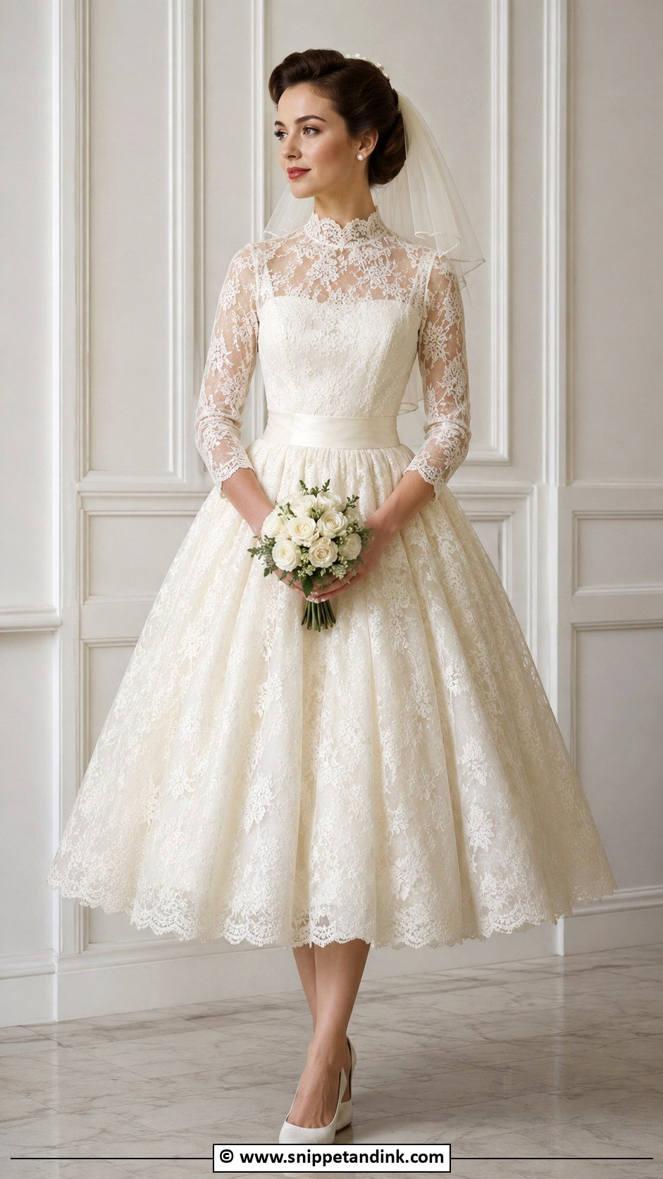 1950S High Neck Tea Length Wedding Dress - Snippet and Ink - 25 1950S Wedding Dress Tea Length Ideas