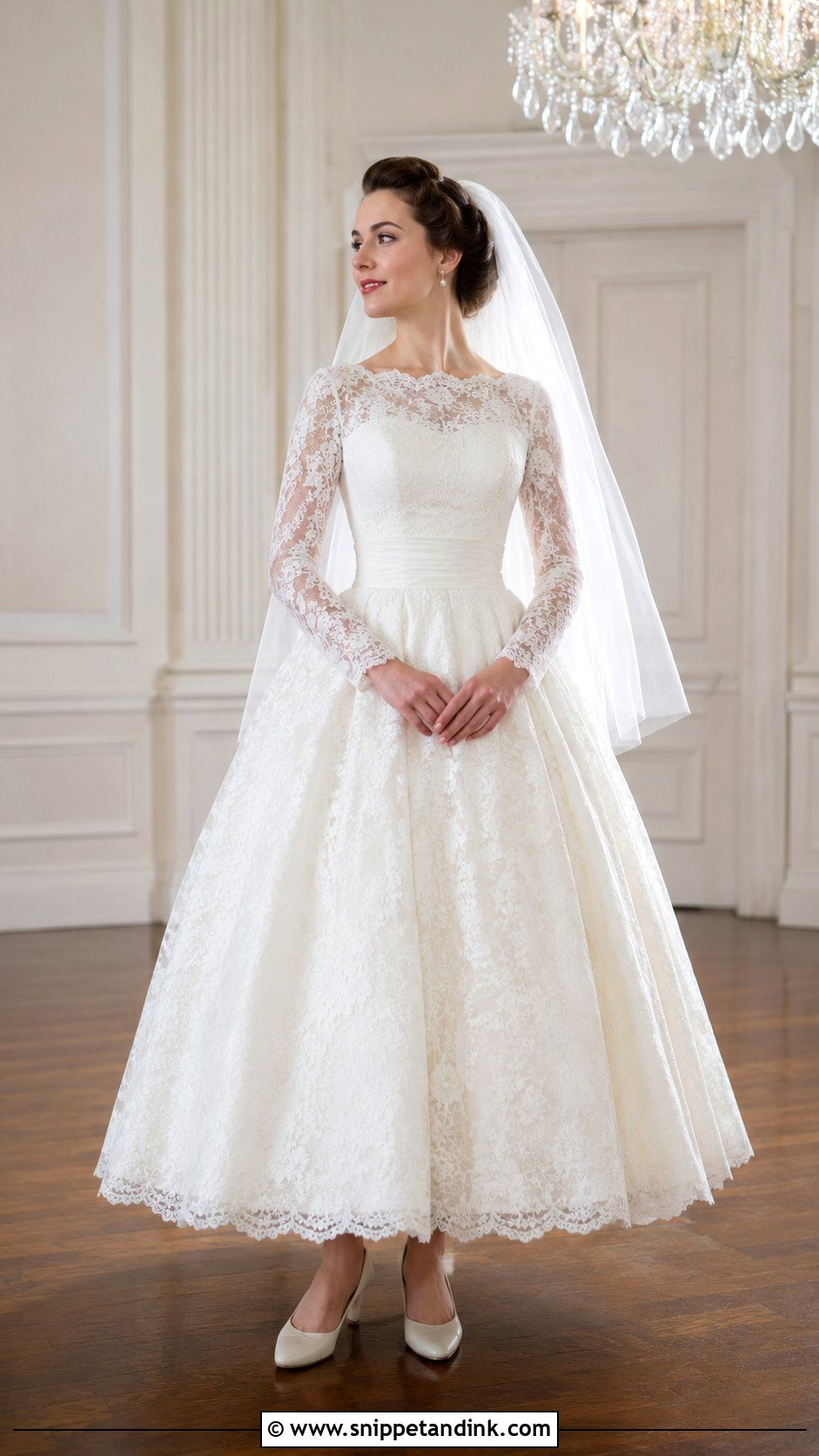 1950s Ball Gown Lace Wedding Dress - Snippet and Ink - 20 Vintage Long Sleeve Lace Wedding Dress Ideas