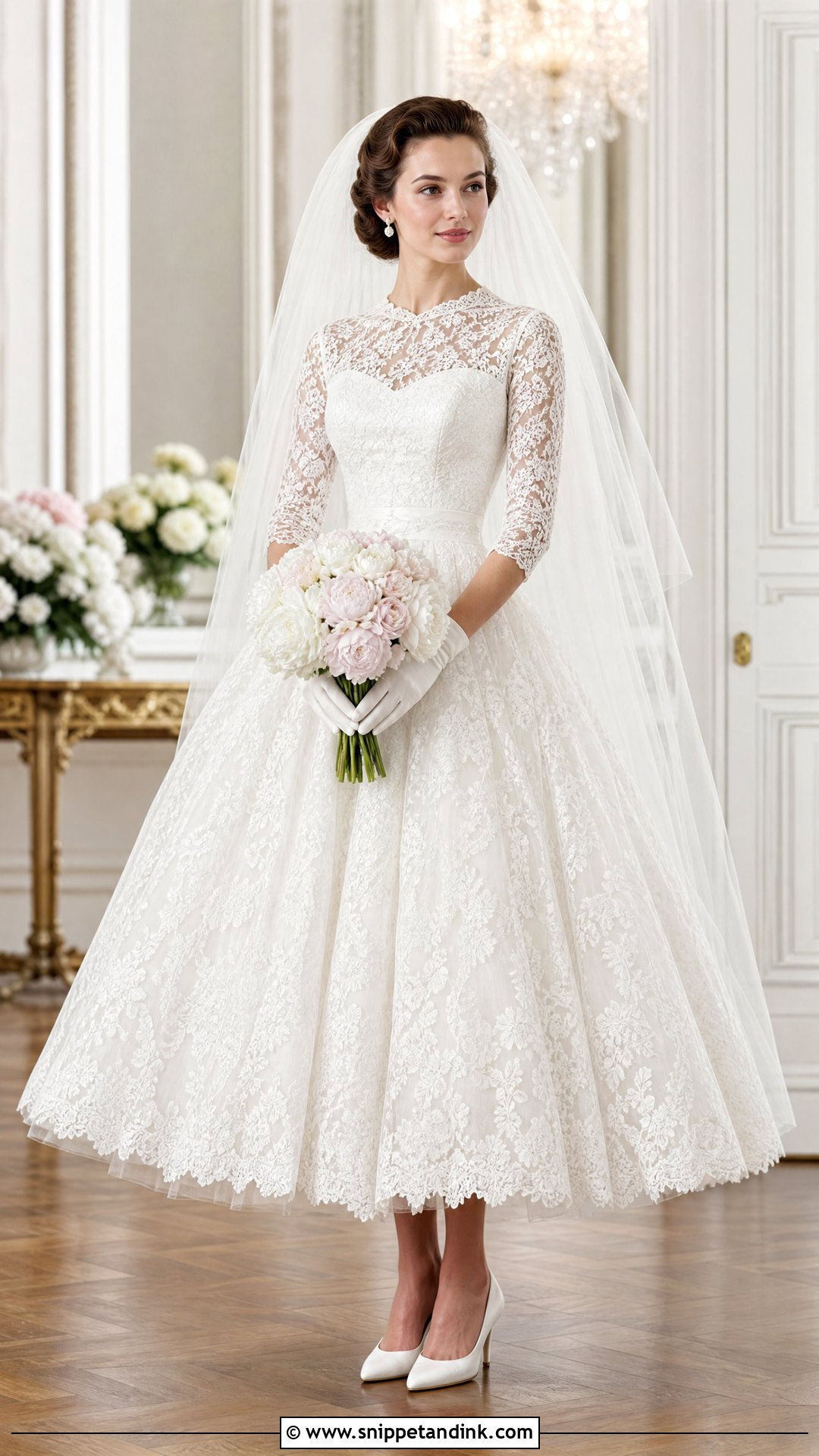 1950s Lace Ball Gown Wedding Dress With Sleeves - Snippet and Ink - 20 Vintage Wedding Dress with Sleeves