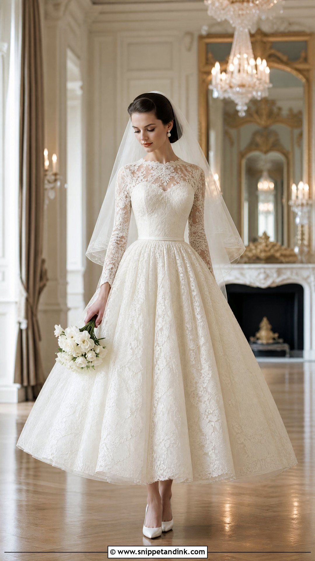 1950s Lace Ball Gown with Fitted Sleeves - Snippet and Ink - 20 Vintage Wedding Dresses with Sleeves