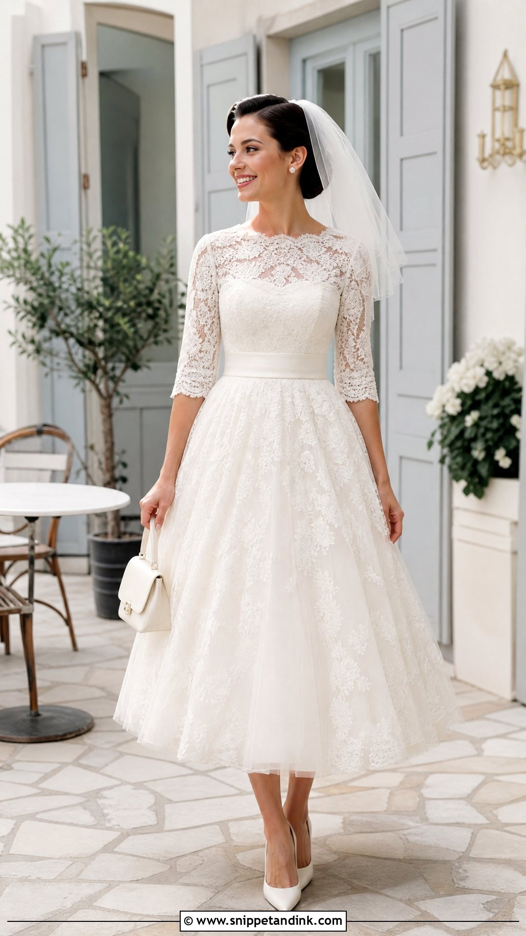 1950s Tea Length Lace Wedding Dress With Sleeves - Snippet and Ink - 20 Vintage Lace Wedding Dress with Sleeves