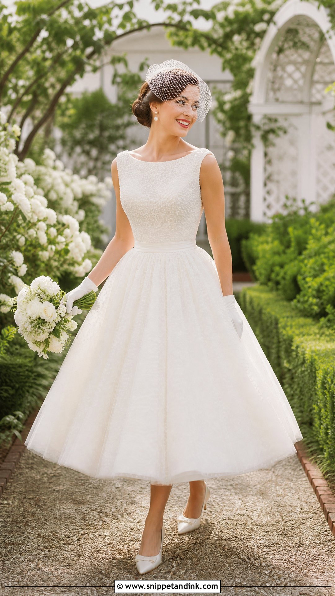 1950s Tea Length Pearl Wedding Dress - Snippet and Ink - 20 Vintage Pearl Wedding Dress Ideas