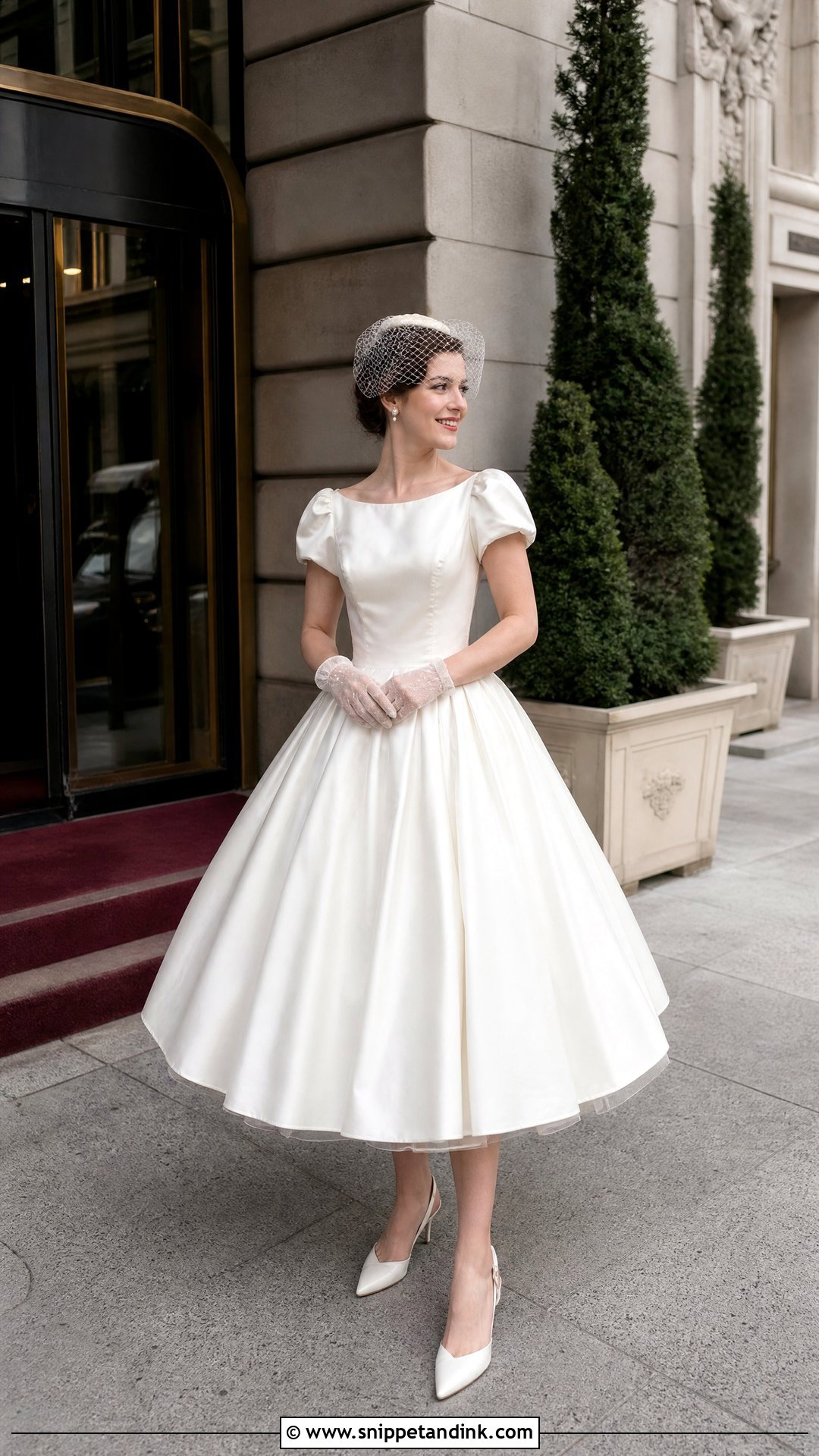 1950s Tea Length Puff Sleeve Wedding Dress - Snippet and Ink - 20 Vintage Puff Sleeve Wedding Dress Ideas