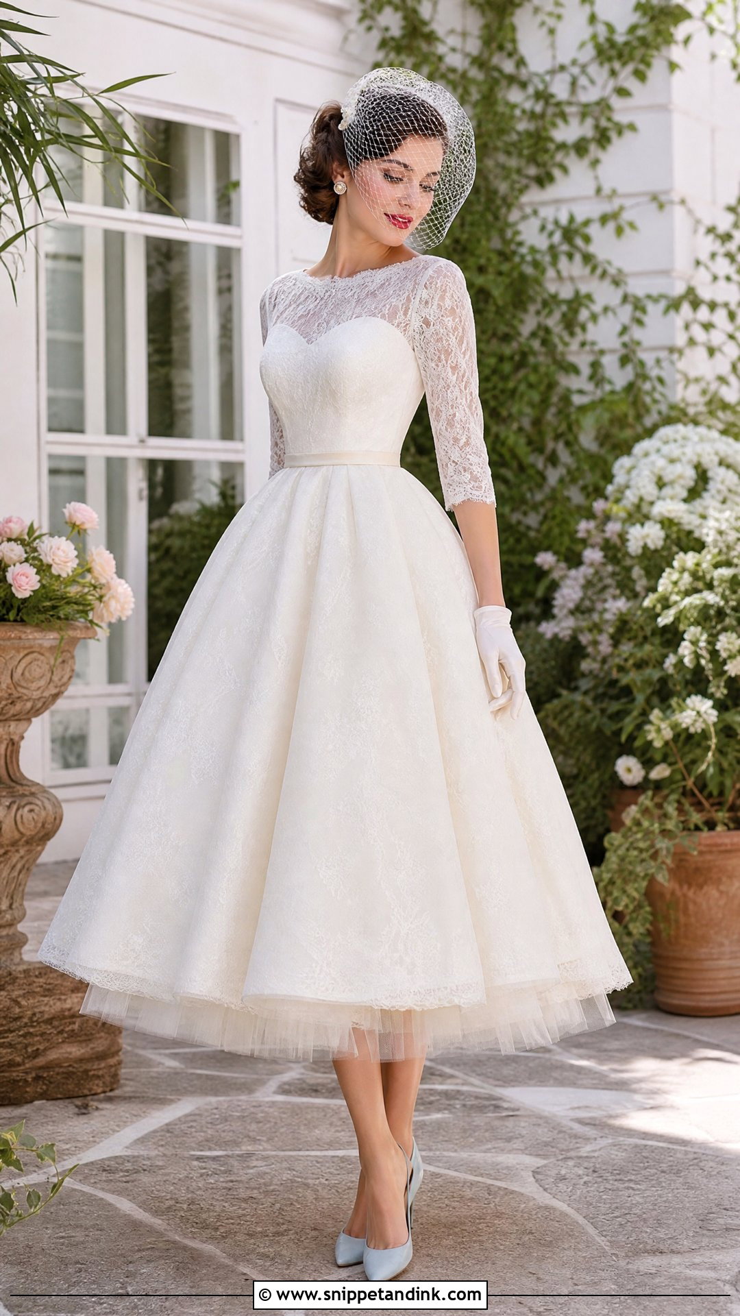 1950s Tea Length Vintage Bride Outfit - Snippet and Ink - 20 Vintage Brides Ideas