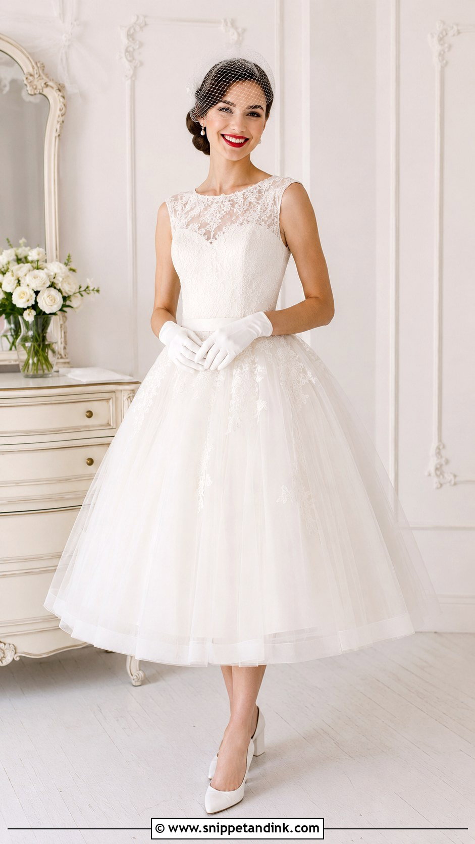 1950s Tea Length Wedding Dress - Snippet and Ink - 25 Historical Wedding Dresses