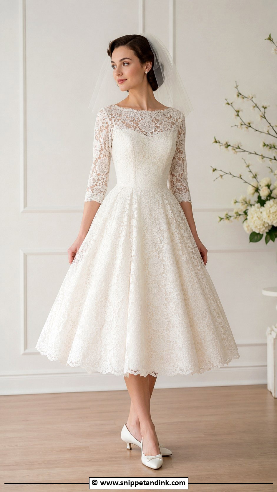1950s Three Quarter Sleeve Wedding Dress - Snippet and Ink - 30 1950s Wedding Dress Ideas