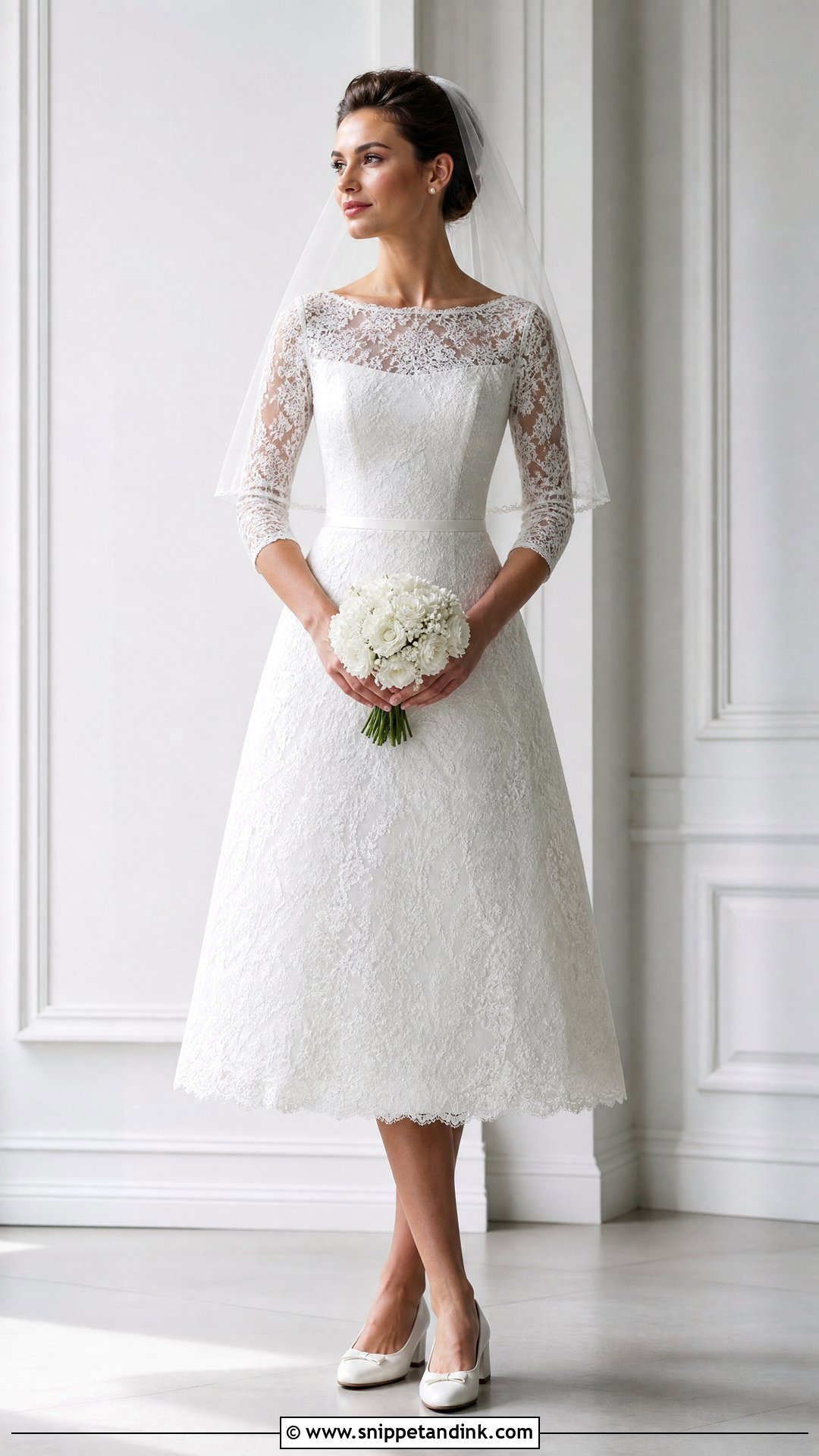 1960s A Line Lace Wedding Dress With Illusion Sleeves - Snippet and Ink - 20 Vintage Lace Wedding Dress with Sleeves