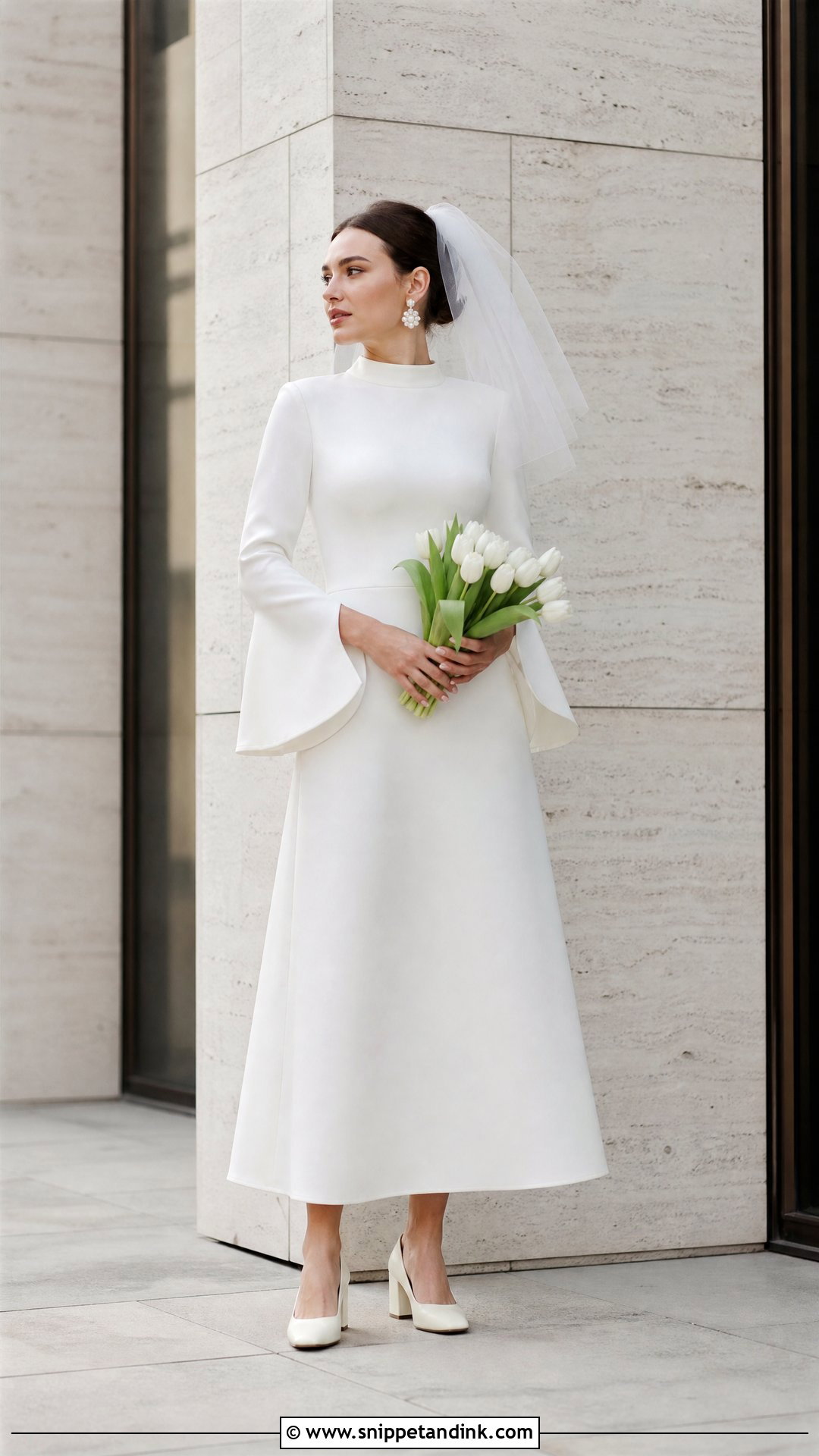1960s A Line Wedding Dress with Bell Sleeves - Snippet and Ink - 20 Vintage Wedding Dresses with Sleeves