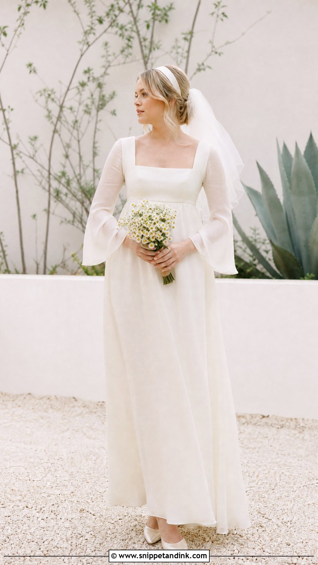 1960s Empire Waist Wedding Dress With Bell Sleeves - Snippet and Ink - 20 Vintage Wedding Dress with Sleeves
