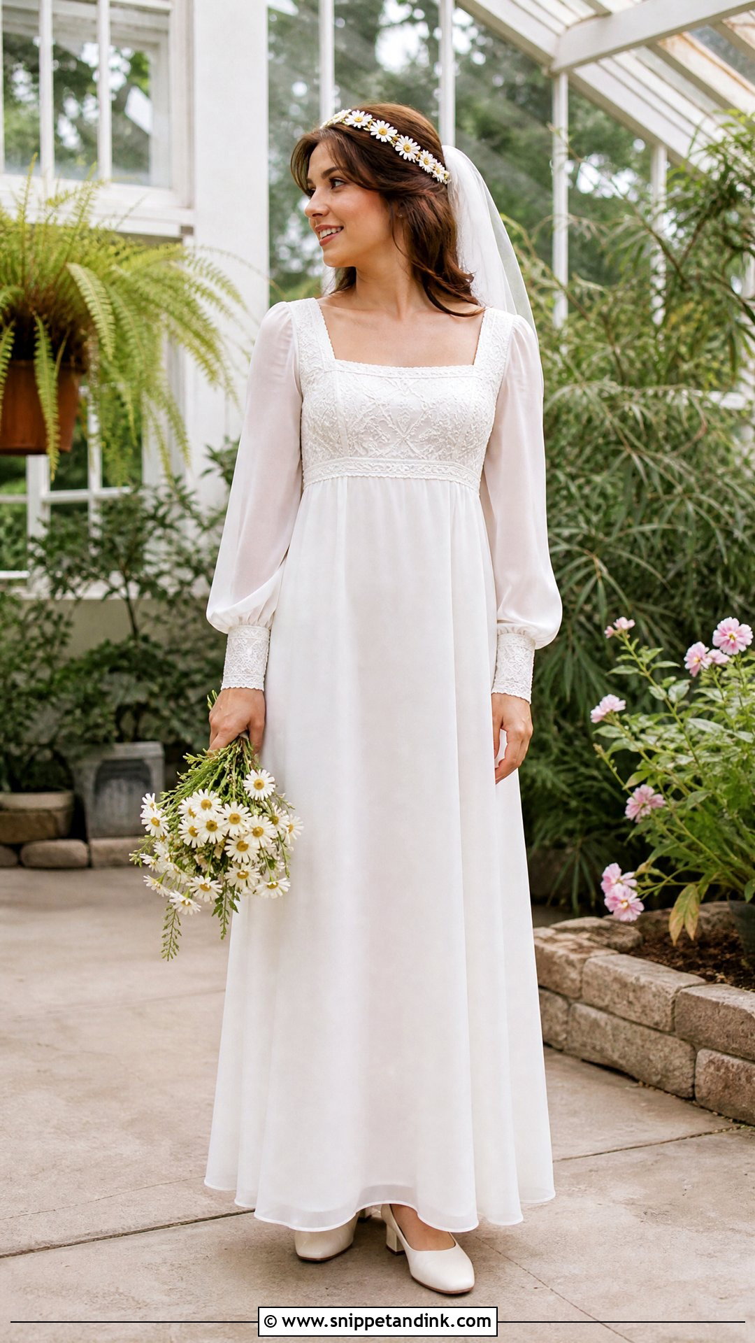 1960s Empire Waist Wedding Dress with Bishop Sleeves - Snippet and Ink - 20 Vintage Wedding Dresses with Sleeves