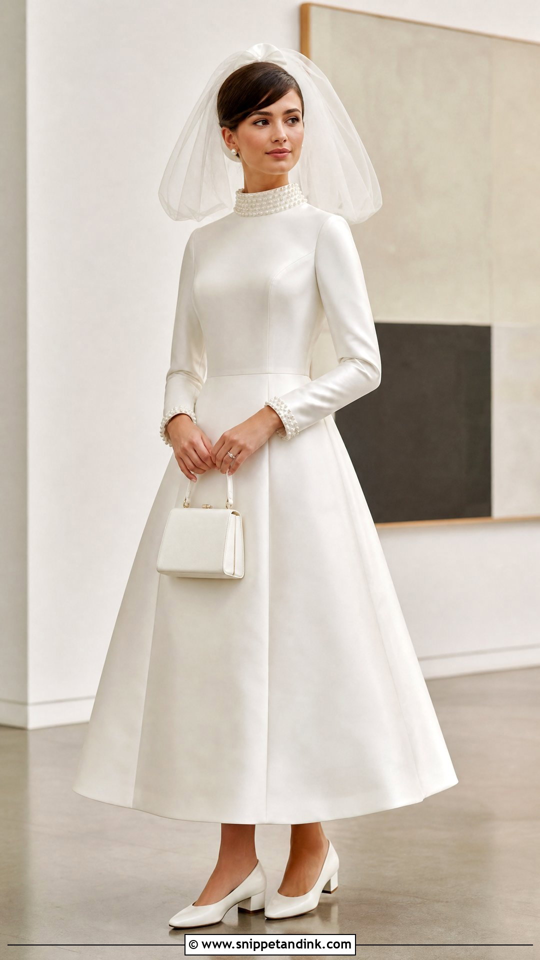 1960s High Neck Pearl Wedding Dress - Snippet and Ink - 20 Vintage Pearl Wedding Dress Ideas