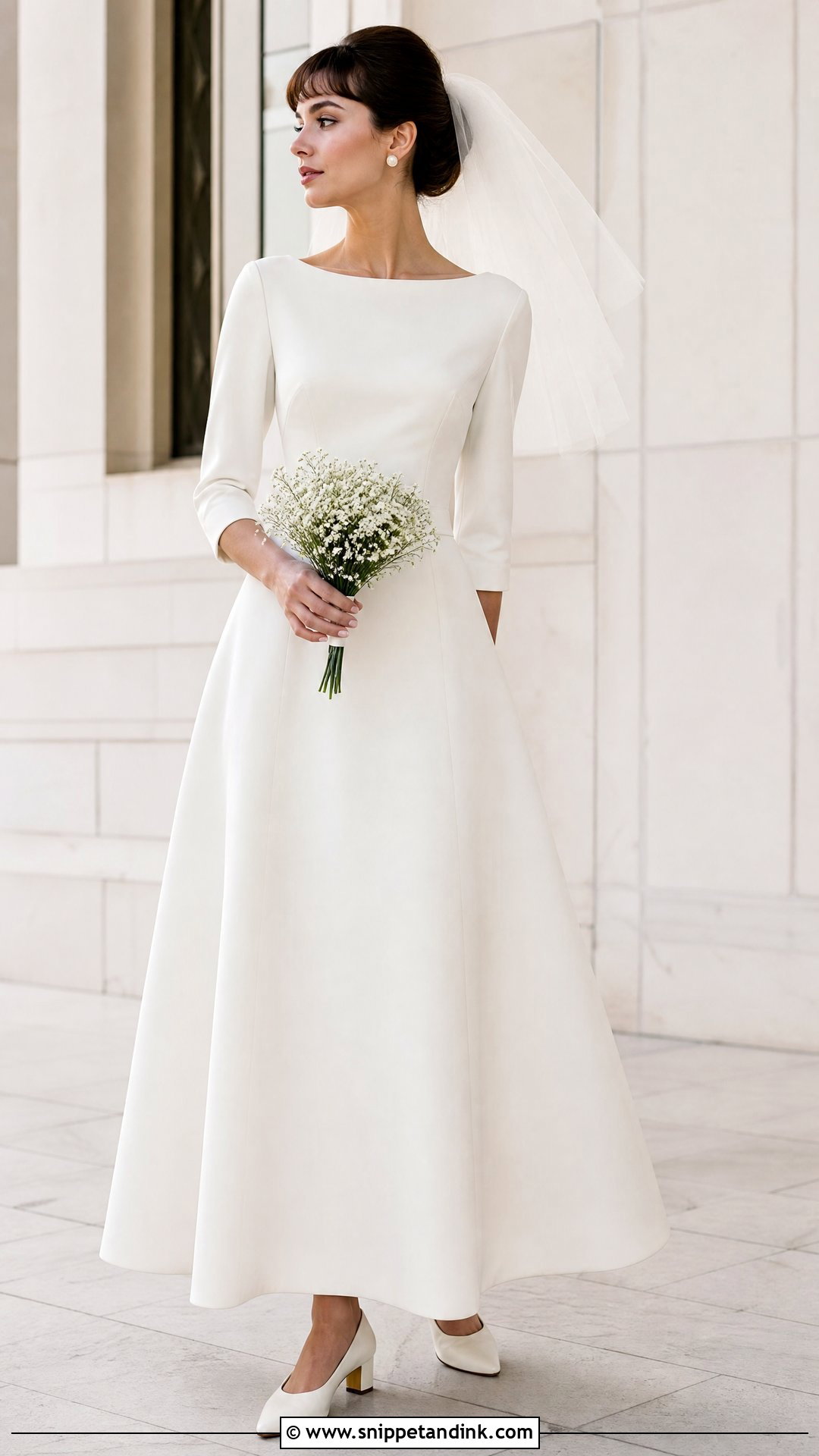 1960s Vintage Wedding Dress With Three Quarter Sleeves - Snippet and Ink - 20 Vintage Wedding Dress Sleeves