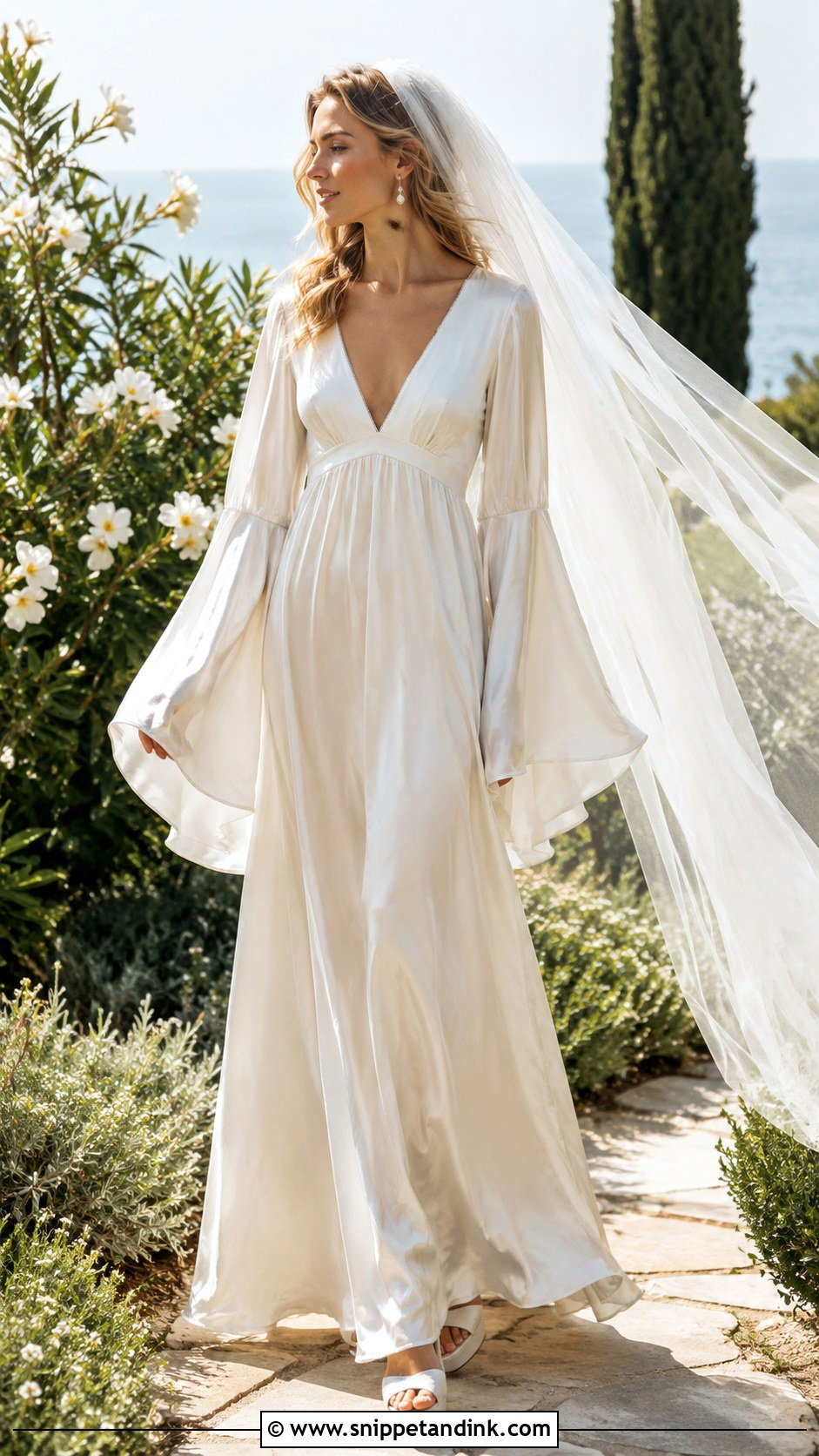 1970s Bell Sleeve Satin Wedding Dress - Snippet and Ink - 20 Vintage Satin Wedding Dress Ideas