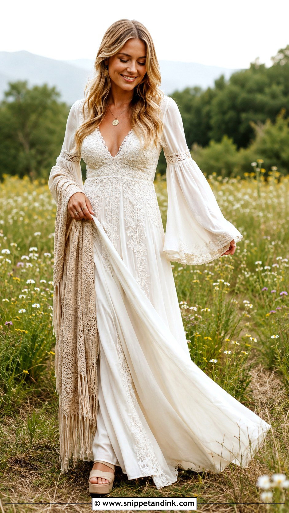 1970s Bell Sleeve Wedding Dress - Snippet and Ink - 20 Boho Vintage Wedding Dress Ideas