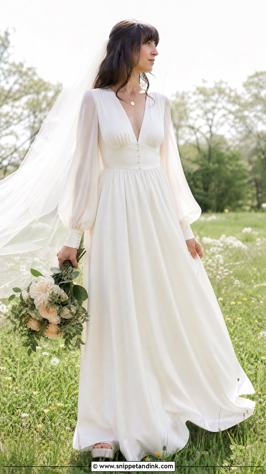 1970s Bishop Sleeve Satin Wedding Dress - Snippet and Ink - 20 Vintage Silk Satin Wedding Dress Bridal Gowns