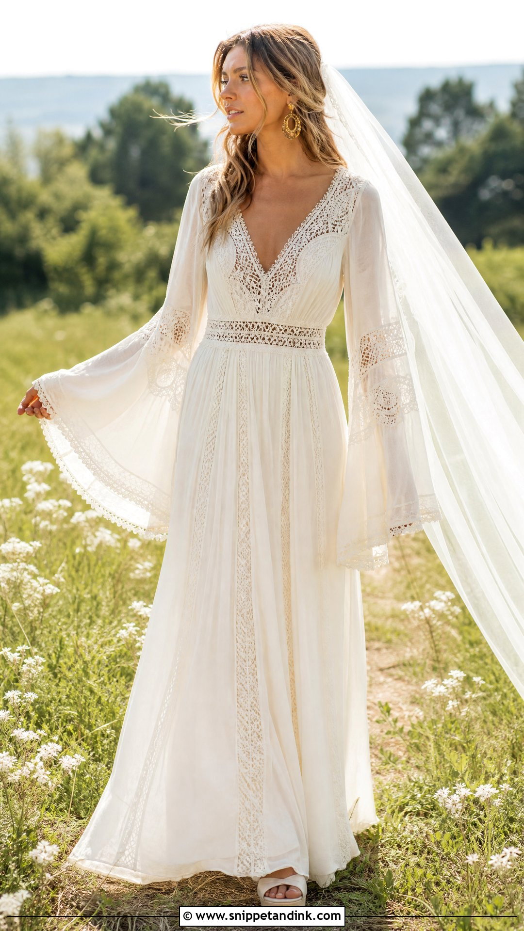 1970s Boho Bell Sleeve Wedding Dress - Snippet and Ink - 25 Vintage Long Sleeve Wedding Dress Ideas
