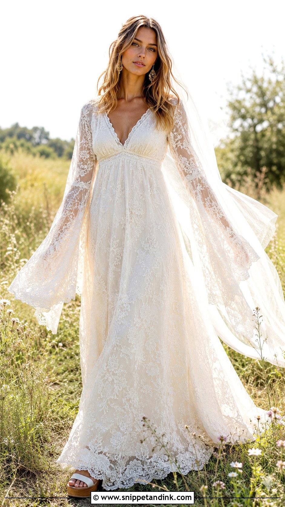 1970s Boho Lace Wedding Dress - Snippet and Ink - 20 Vintage Long Sleeve Lace Wedding Dress Ideas