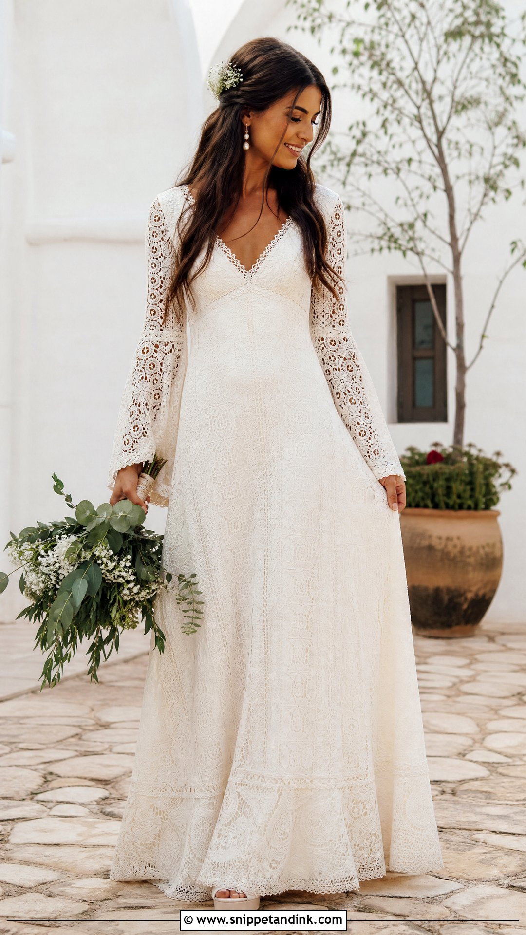 1970s Boho Wedding Dress With Crochet Sleeves - Snippet and Ink - 20 Vintage Wedding Dress with Sleeves