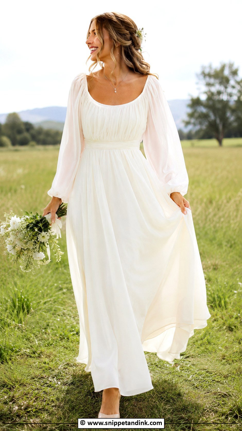 1970s Peasant Neckline Wedding Dress - Snippet and Ink - 30 Vintage Wedding Dress 1970s Ideas