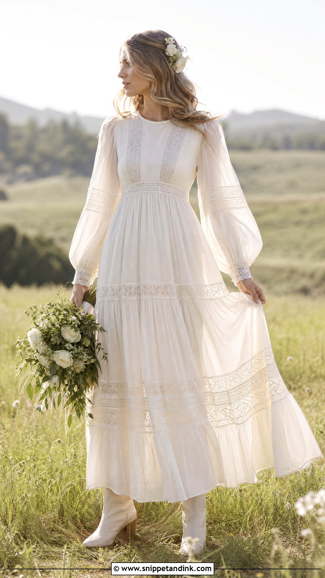 1970s Prairie Wedding Dress With Bishop Sleeves - Snippet and Ink - 20 Vintage Wedding Dress with Sleeves