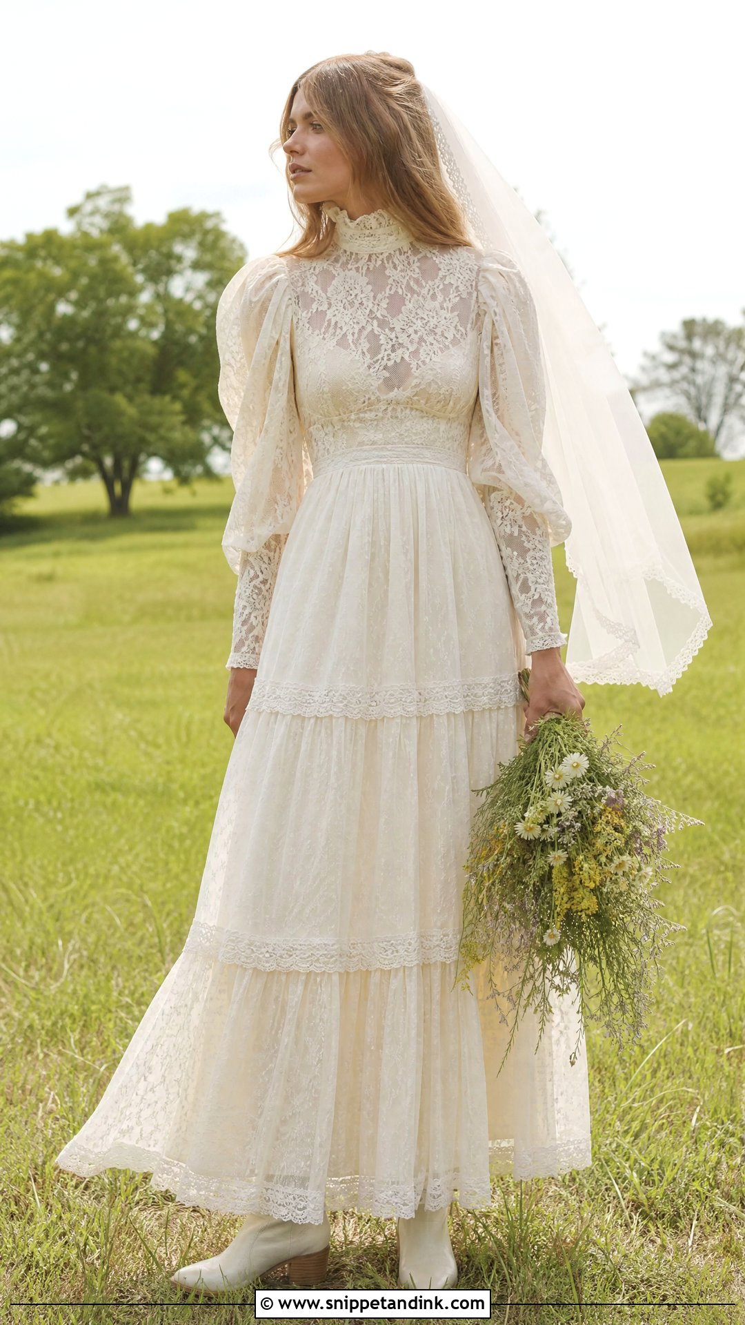 1970s Prairie Wedding Dress with Puff Sleeves - Snippet and Ink - 20 Vintage Wedding Dresses with Sleeves