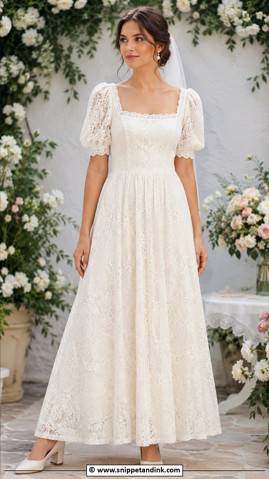 1970s Square Neck Wedding Dress - Snippet and Ink - 30 Vintage Wedding Dress 1970s Ideas
