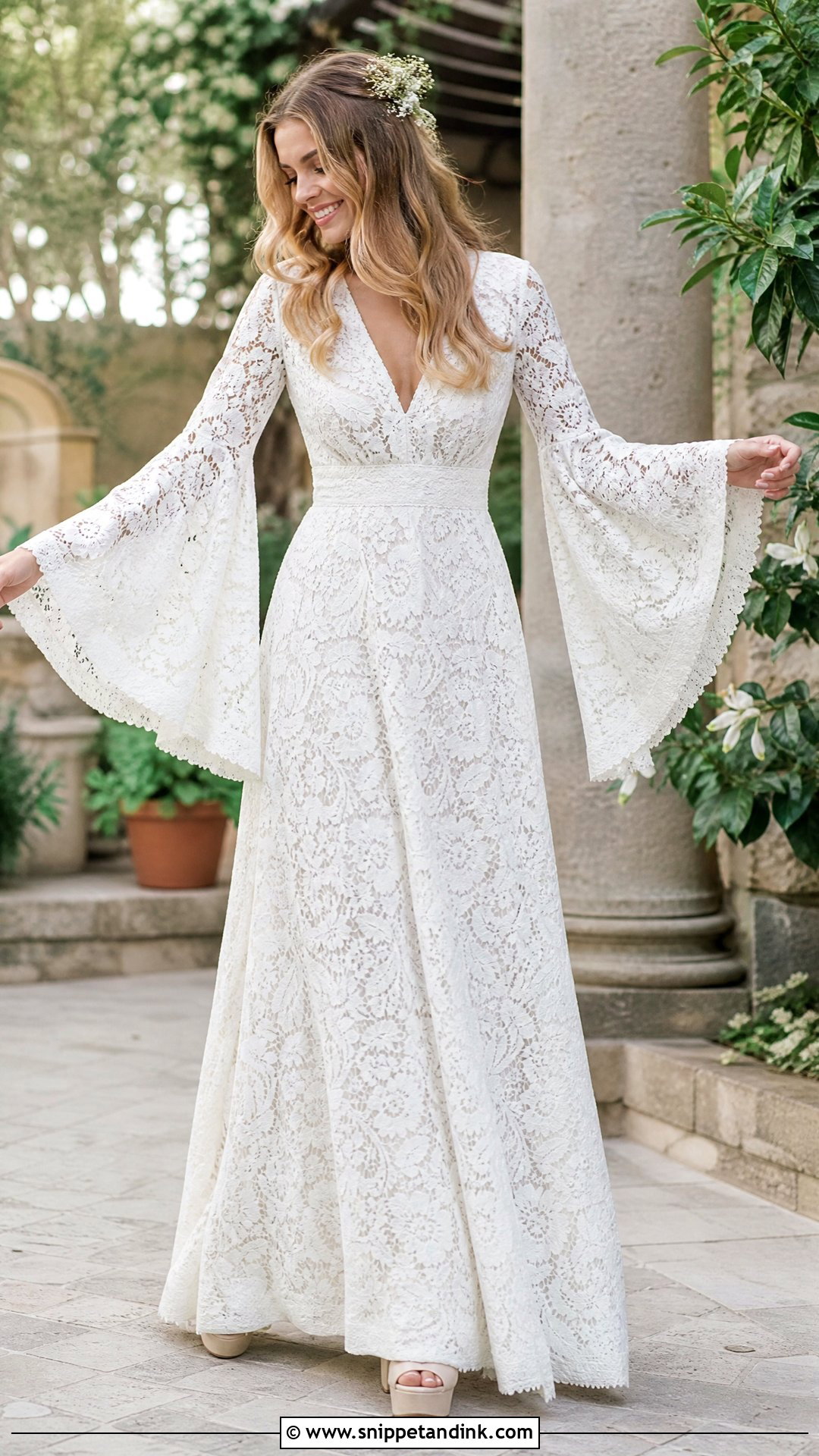 1970s Vintage Wedding Dress With Bell Sleeves - Snippet and Ink - 20 Vintage Wedding Dress Sleeves