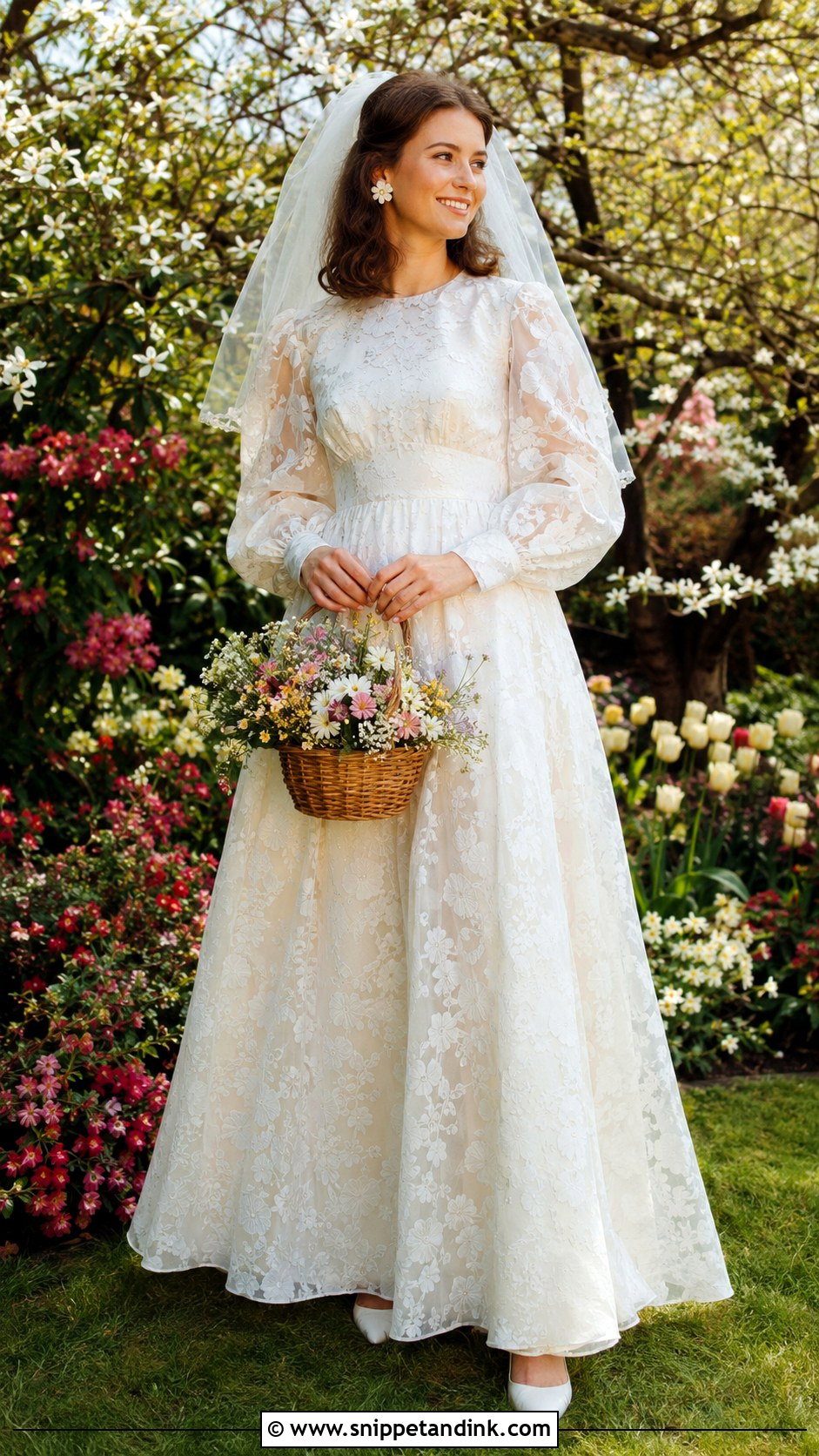 1971 Floral Organza Wedding Dress - Snippet and Ink - 20 1971 Wedding Dresses