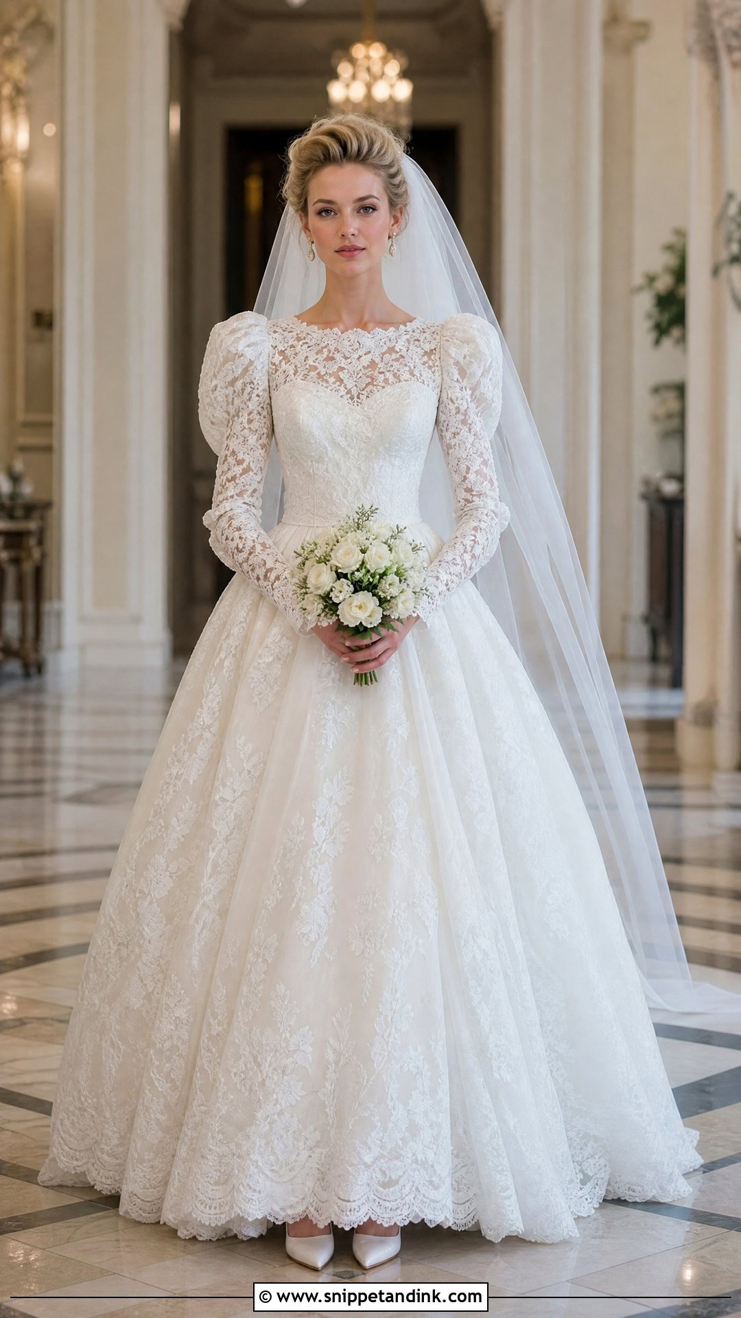 1980s Lace Ball Gown With Puff Sleeves - Snippet and Ink - 20 Vintage Lace Wedding Dress with Sleeves
