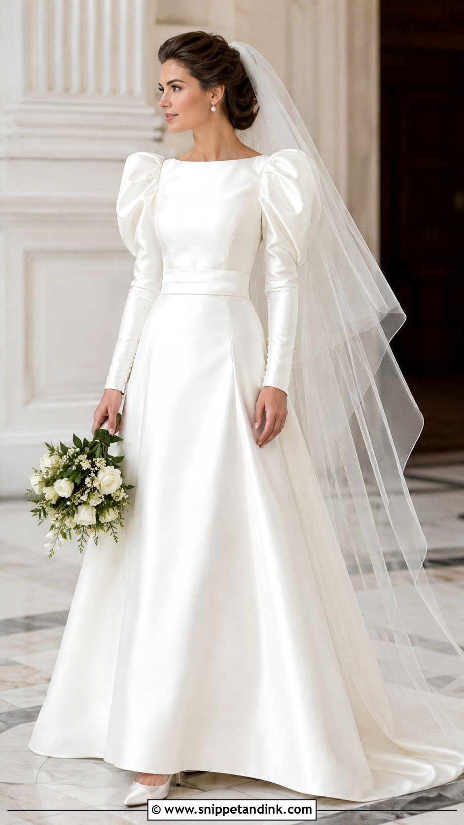 1980s Puff Sleeve Satin Wedding Dress - Snippet and Ink - 20 Vintage Satin Wedding Dress Ideas