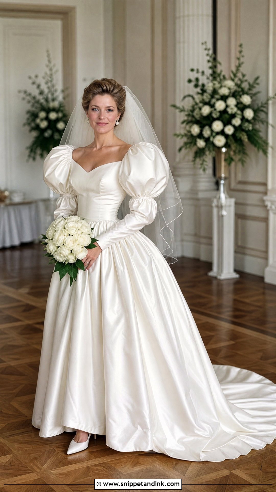 1980s Satin Puff Sleeve Wedding Dress - Snippet and Ink - 20 Vintage Puff Sleeve Wedding Dress Ideas