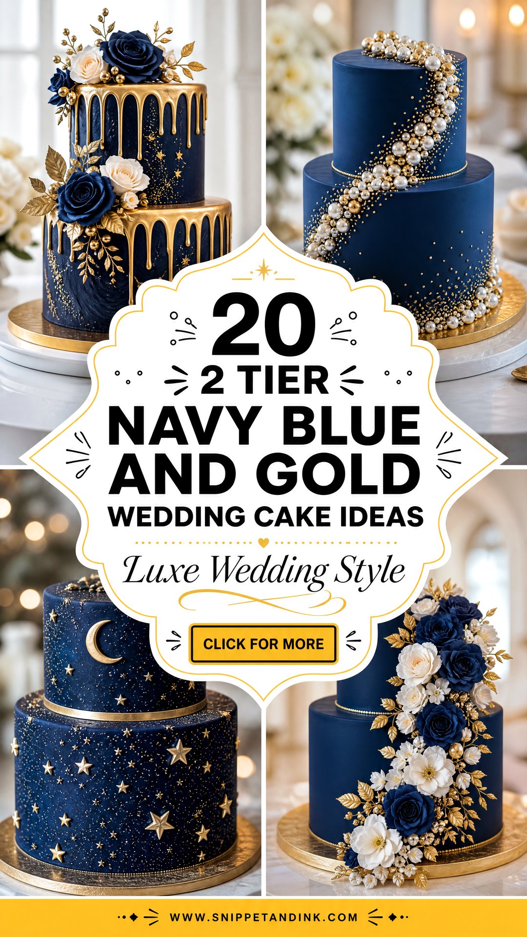 20 2 Tier Navy Blue and Gold Wedding Cake Ideas for Luxe Style - 20 2 Tier Navy Blue and Gold Wedding Cake Ideas for Luxe Style
