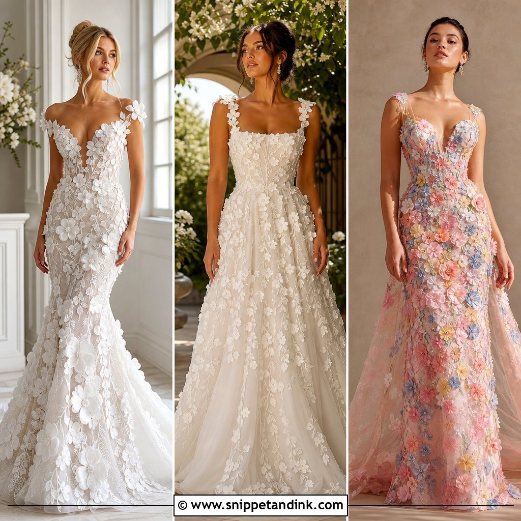 20 3D Flower Wedding Dress Ideas for Romantic Modern Brides