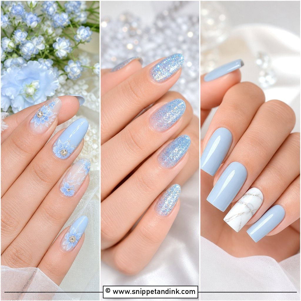 20 Baby Blue Wedding Nails for a Dreamy Bridal Look