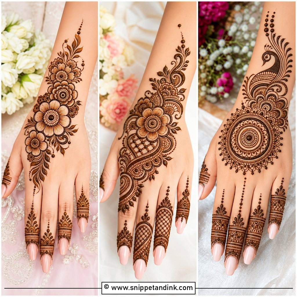 20 Back Hand Engagement Mehndi Designs for Brides