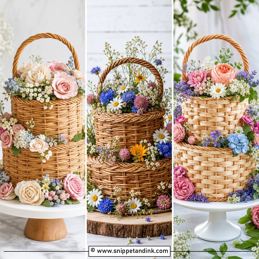 20 Basket Cakes with Flowers for Wedding Reception Charm