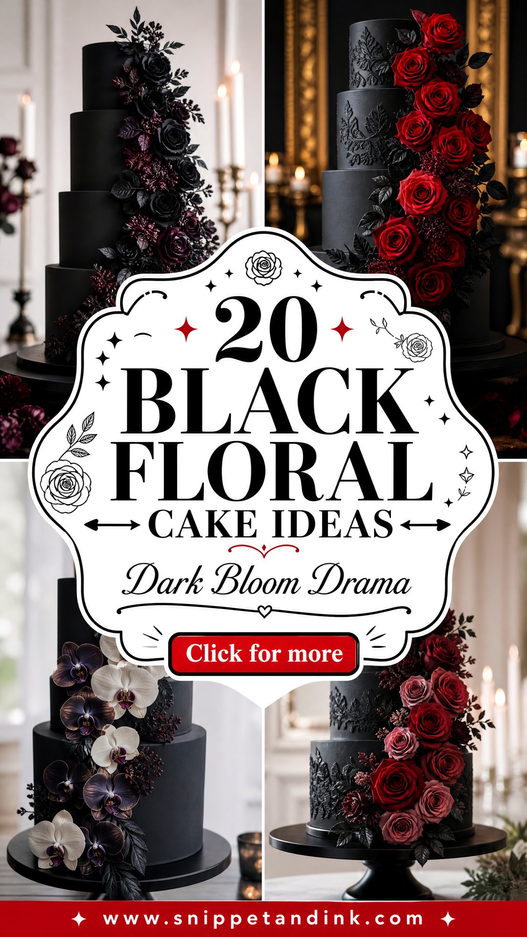 20 Black Floral Cake Ideas for Wedding Dark Blooms - 20 Black Floral Cake Ideas for Wedding: Dark Blooms