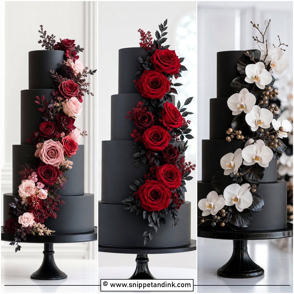 20 Black Floral Cake Ideas for Wedding Dark Blooms