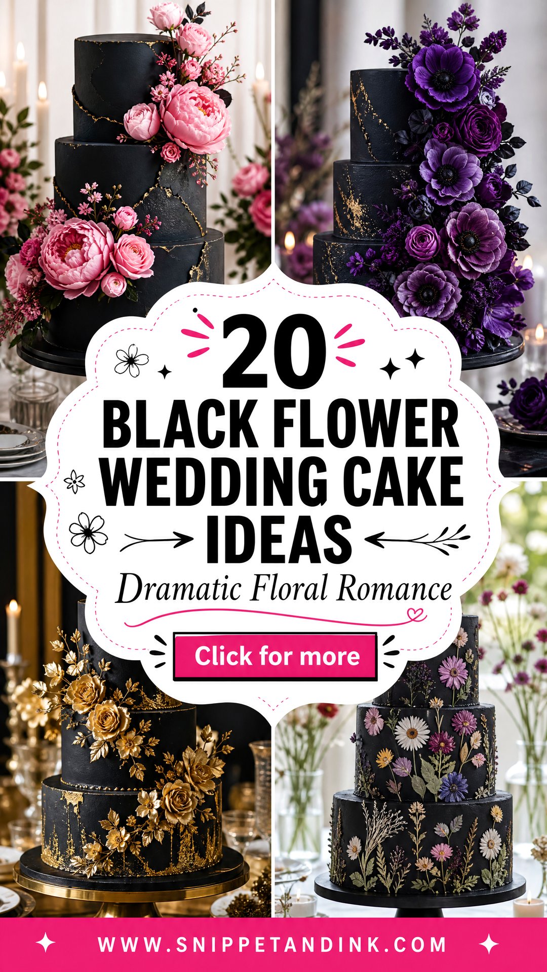 20 Black Flower Wedding Cake Ideas for Dramatic Romance - 20 Black Flower Wedding Cake Ideas for Dramatic Romance