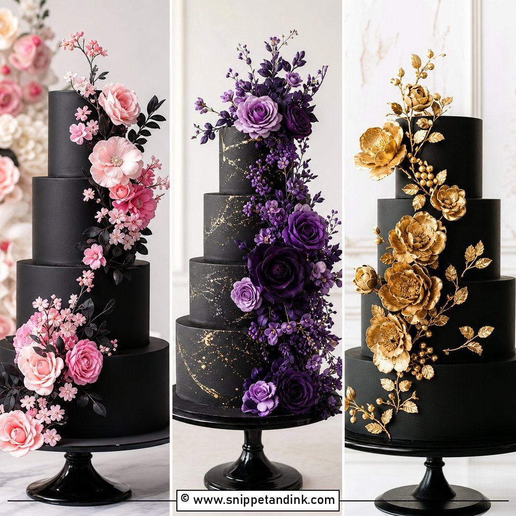 20 Black Flower Wedding Cake Ideas for Dramatic Romance