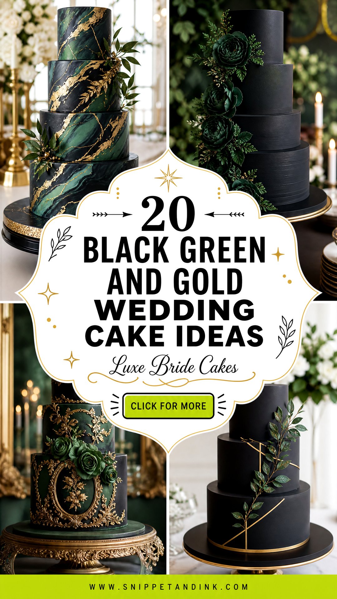 20 Black Green and Gold Wedding Cake Ideas for Luxe Brides - 20 Black Green and Gold Wedding Cake Ideas for Luxe Brides